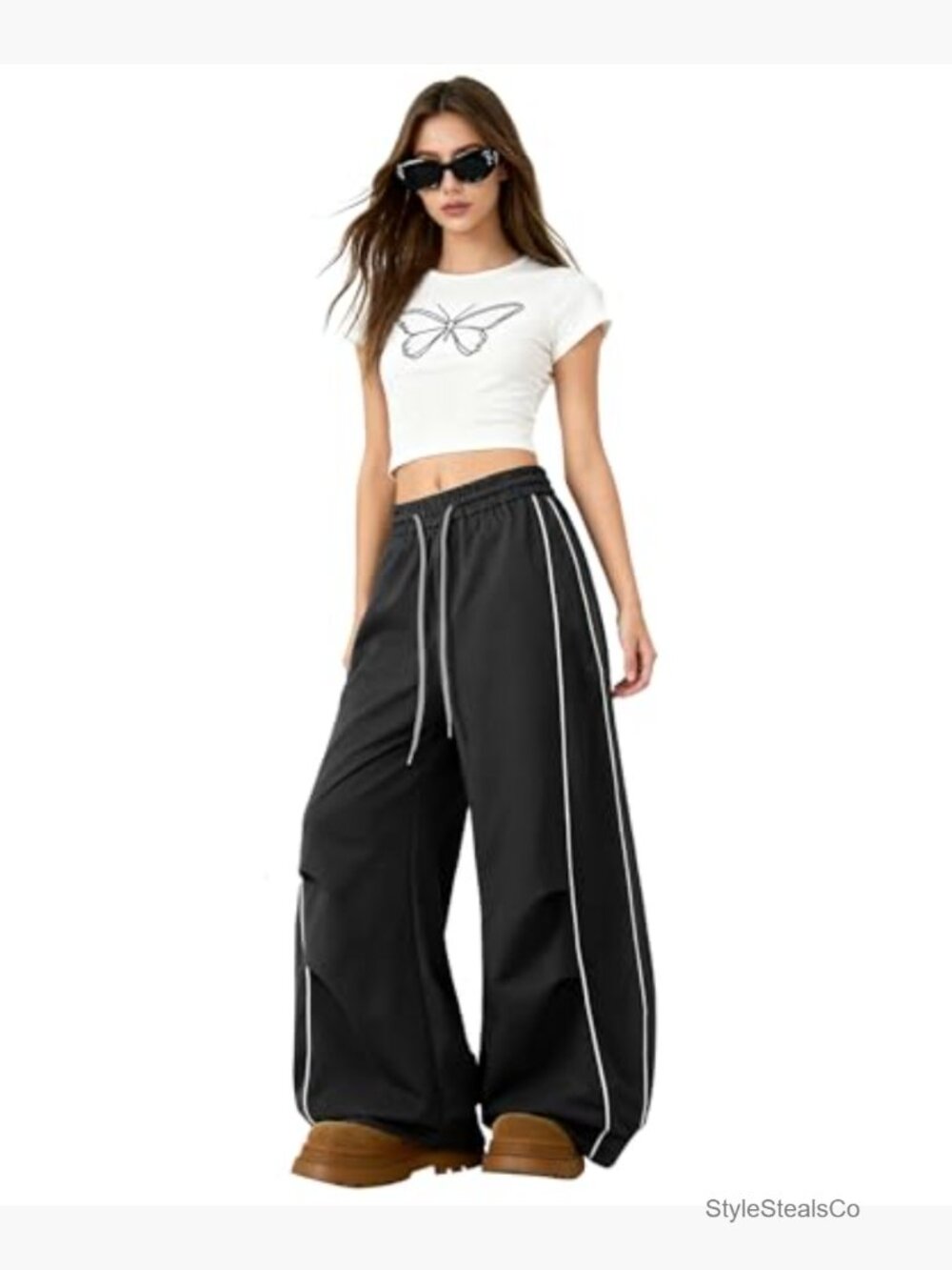 Wide Leg Parachute Pants Baggy Barrel Casual Trousers Y2K Streetwear - Picture 2 of 7